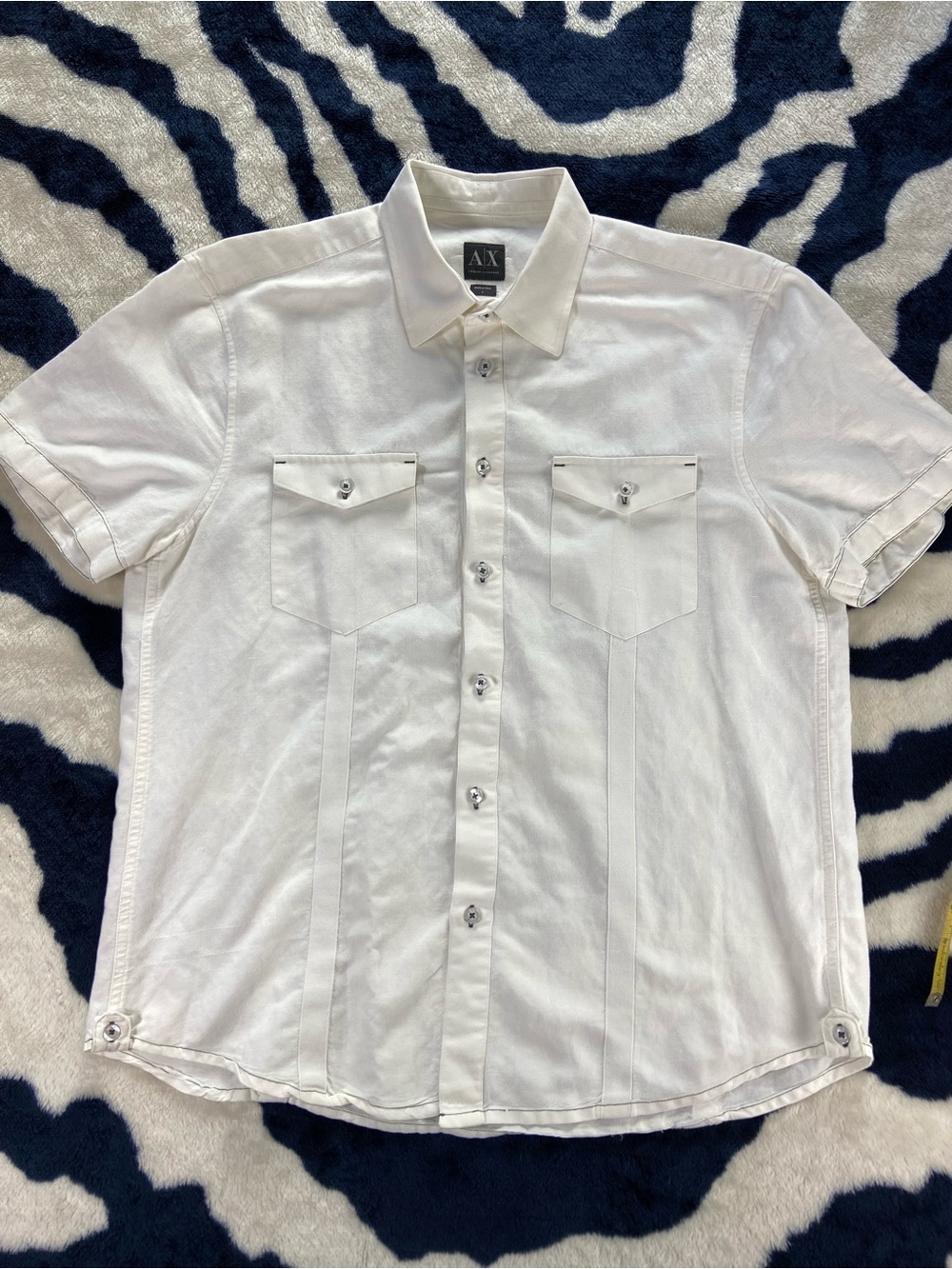A/X Armani Exchange White Short-Sleeve Button-Down Shirt Linen Blend Large L